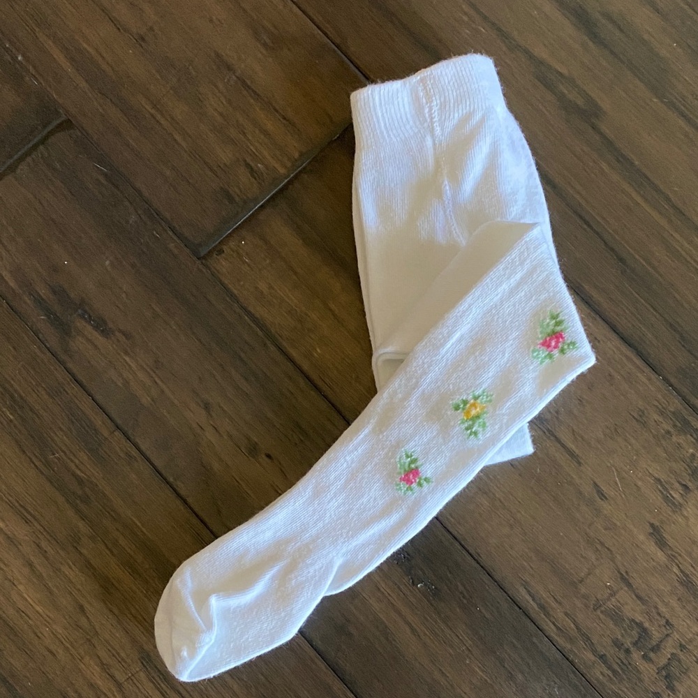 White cotton tights with Floral detail